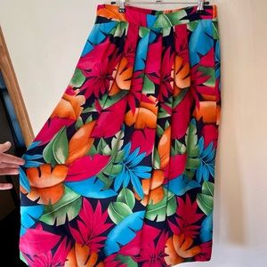 Vintage Tan Jay Tropical Multicolored Skirt - size 10 - elastic band waist